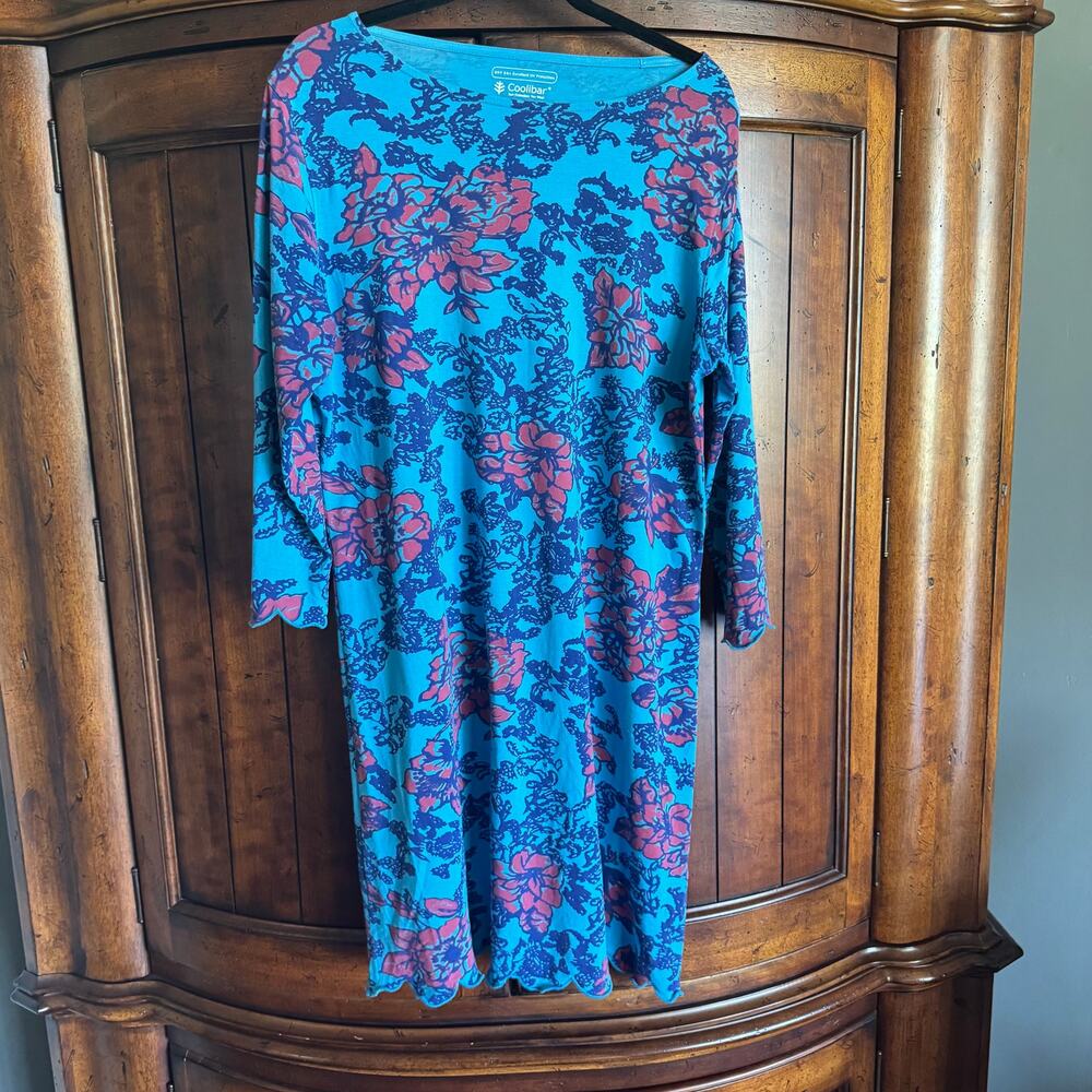 Coolibar Oceanside UPF SPF 50 Sun Protection Blue Red Floral Dress Tunic Large